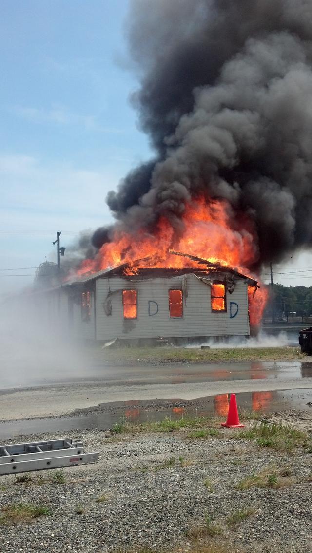 Fire conditions from the 'Delta' side of a fully-involved building, during a live fire training.