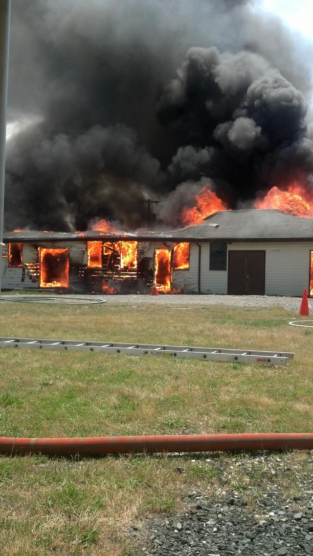 Advanced fire conditions at a fully-involved building during a recent live fire training exercise.