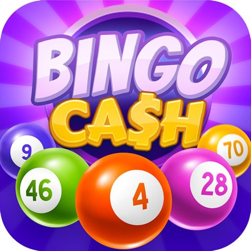 A colorful graphic with the words “BINGO CASH” in bold letters. Surrounding the text are bright bingo balls with numbers 9, 70, 46, 4, and 28 on them, set against a vibrant purple background.